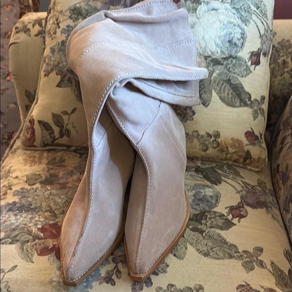 Free People Cream Heeled Boots Suede New